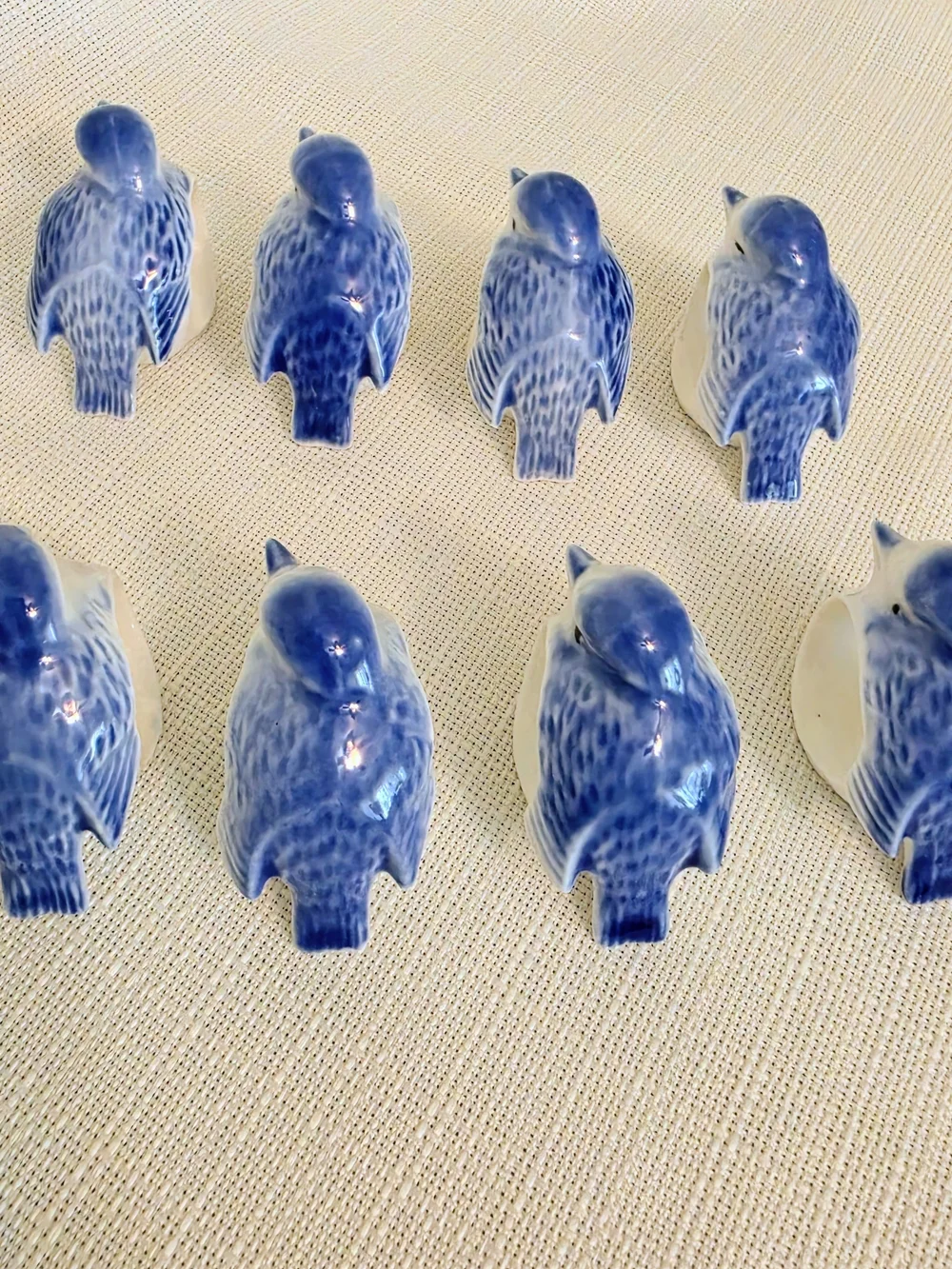 Porcelain Blue Bird Napkin Rings Set Of 8 Nature Dinner Party Blue White Classic